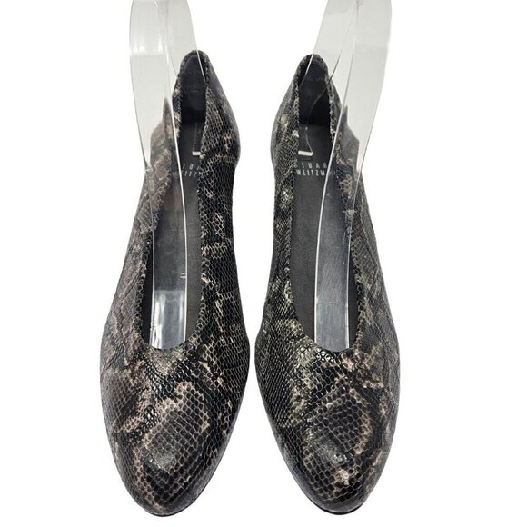 Stuart Weitzman Snakeskin Embossed Leather Pumps Heels Gray Women’s Size 7 Party - Picture 3 of 11